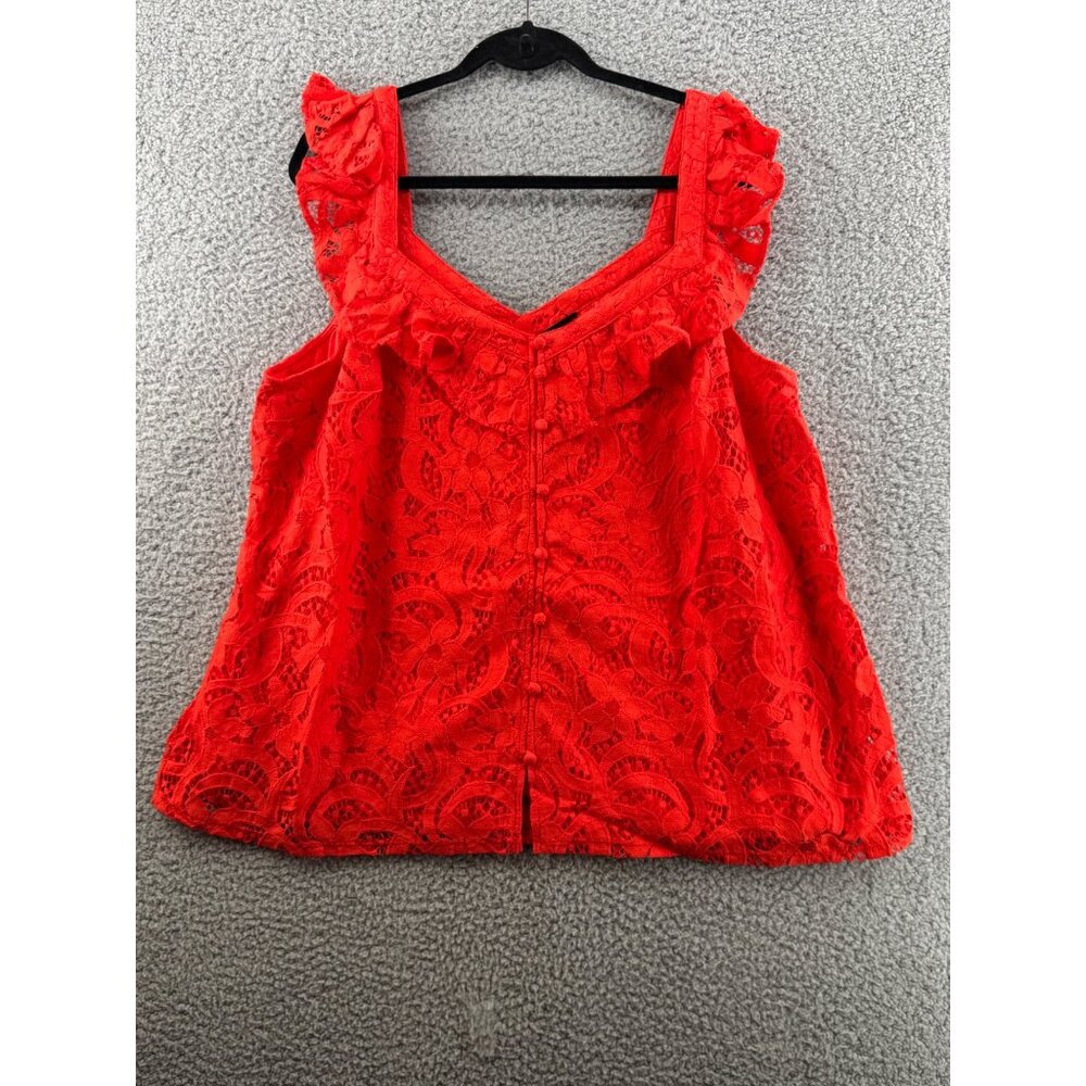 Torrid  Lace Sleeveless Top Ruffled Straps & Button Detail Orange Size 2…